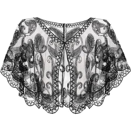 Damekrave i 1920'er-stil til kvinder, paillet- og perlebroderede sjaler og omslag til aftenkjoler/fest/bryllup/fo,A