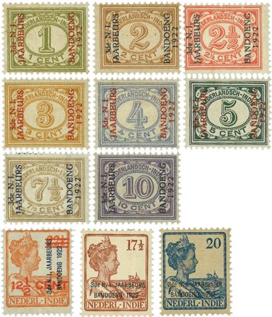 Nederland - Opdruk JAARBEURS BANDUNG 1922 (nr. 149-159, ongebruikt)