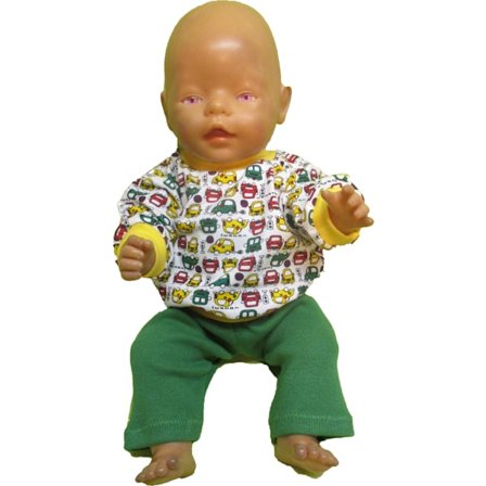 Byxa/ tröja i mönstrad/grön trikå till Baby Born, dockkläder