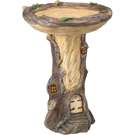 2024, Havefuglebad, Polyresin Stor Træform Fuglebad Brun Piedestal Håndlavet Udendørs Hjem Have Gaver HavedekorationerDør