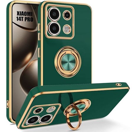 Skyddande silikonfodral för Xiaomi 14T Pro - Mjuk skyddande med 360° roterande ring - Nattgrön