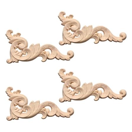 4kpl Puu-Kaiverretut Kulma-Applikaatit Oviin, Seinille, 12x6cm Maalaamaton