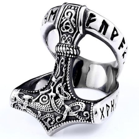 Ring - Norse Mythology - Thor's hammer w/ runes - Stainless steel - High quality