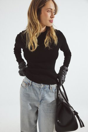 NA-KD Haut en maille côtelée à encolure ronde - - Noir - XS