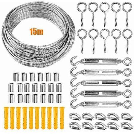 304 Rostfri ståltråd, rostfritt stålkabelkit, 2 mm rostfri stålkabelspännare, stöd för klätterväxter