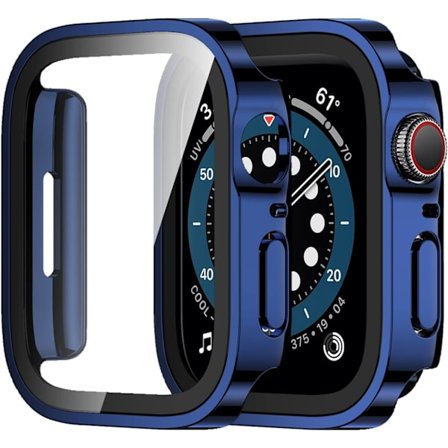 2-pak Apple Watch - etui 44 mm Series 6/5/4 med indbygget skærmbeskytter, hårdt PC-etui, lige kant, anti-ridse, ridsefast 44 mm (blå)