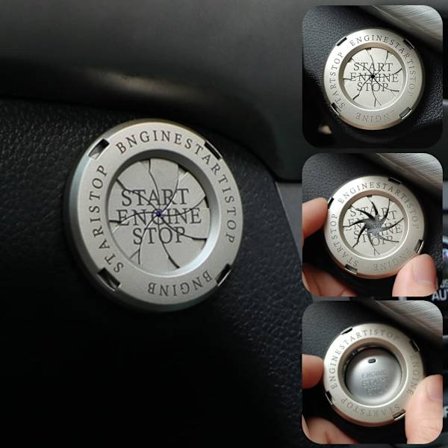 Knapp för start/stopp av bilmotor, automatisk snurrning, tryckknapp för start, dekorationsöverdrag, tändningsskydd (silver)