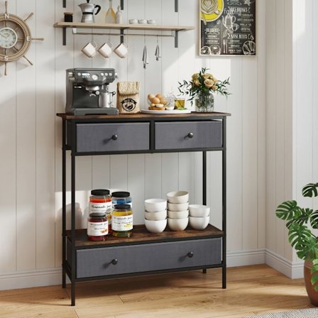 COSTWAY Indgangskonsol - 3 Skuffer, Metalramme, Industriel Stil Sofabord, 80 x 30 x 85,5 CM