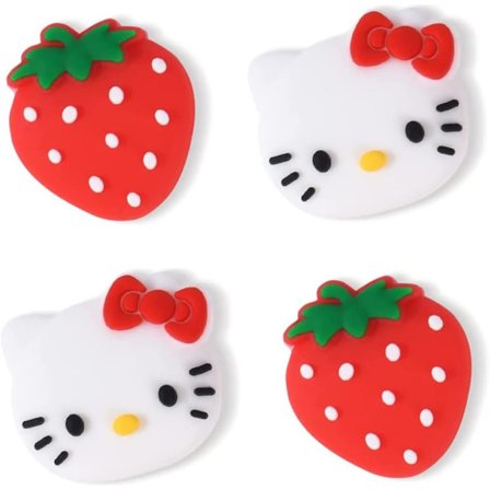 Bryter Tommelgrep Caps, Søte Kitty Joystick Caps for Nintendo Switch/Lite/Switch OLED, 4 PCS Tommelstikk Deksel, Jordbær