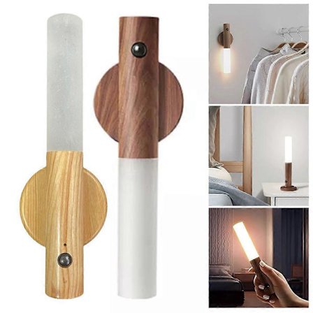 Valnød Smart Bevægelsessensor LED Natlys USB Genopladelig Væglampe til Entré, Soveværelse & Skab