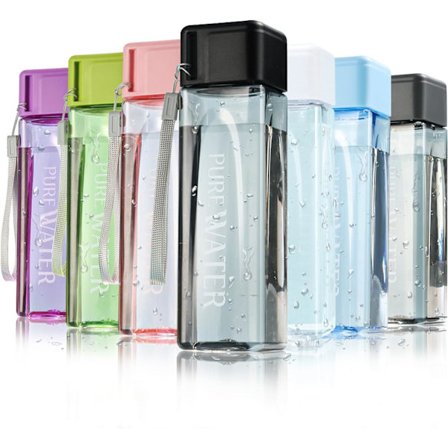 Sport Vattenflaska 500ml, Bärbar Kvadratisk Vattenflaska, Säker Läckagesäker Drickflaska för Sport, Vandring, Gym, Fitness, Utomhus, Cykling, Skola & 