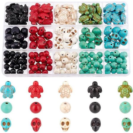 190 stk. Kranie Ædelsten Perle Sæt Inklusive 50 stk. Skildpadde Perler 100 stk. Runde Perler Syntetiske Turkis Perler til Halloween DIY 