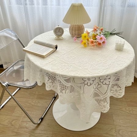 Dug med blonde - Rund 90x90 Dug med blonde Boheme Elegant Blomsterdesign Bryllupsdug med blonde Rektangulær børstet dug