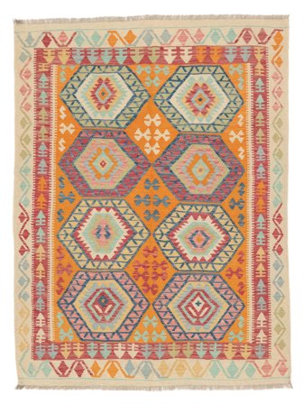 Handgewebt Kelim Afghan Old Stil 144X193 Wollteppich Braun/Orange Klein