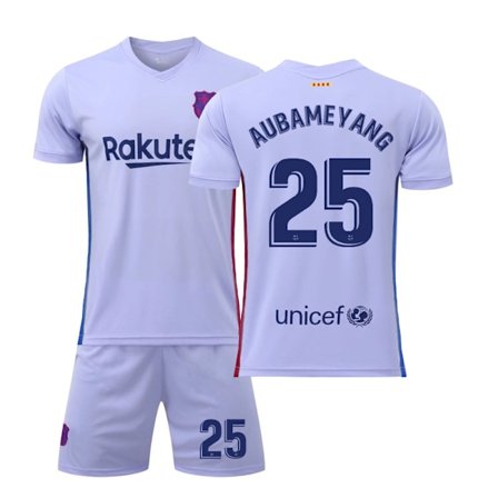 Fotballdrakt Barcelona Borte 21-22 Nr. 10 Messi Nr. 25 Aubameyang 21 De Jong 9 Depay Fati