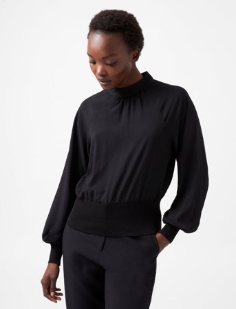 French Connection Krista Knit L/S Stand Nk Top - Black - L