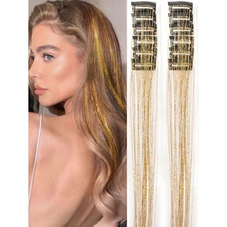 12st Clip In Hair Tinsel Hair Extensions Paket med 12st Hair Tinsel 20 tum Värmebeständig glitter hårförlängning