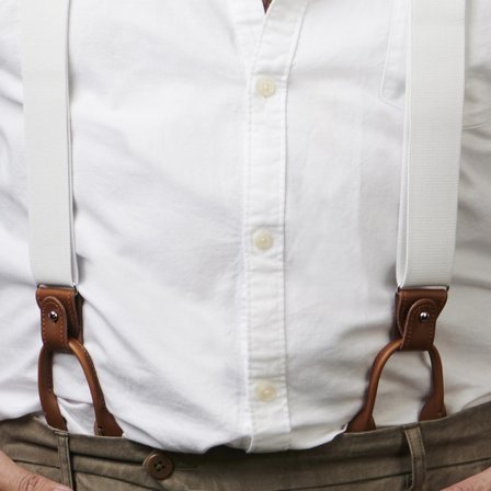 Bretele late albe din piele pentru bărbați - Bretele cu clips