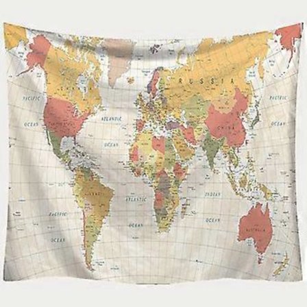 Hvitt Gobelin Verdenskart Veggdekorasjon Psykedelisk Teppe Gotisk Gobelin (150 x 200 cm)