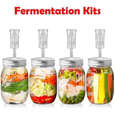 Mason Jar-sett med Bred Åpning, Fermenteringslokk og Luftsluse - Kjøkkentilbehør