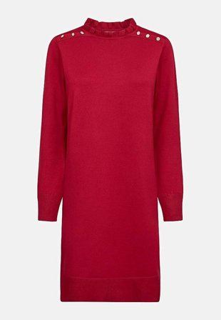 Freequent - Finstrikket kjole med knapper i rød for damer i størrelse M (40) - Cellbes