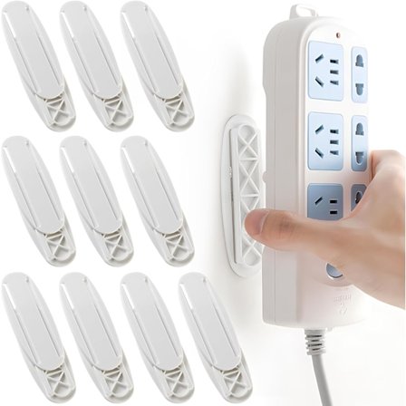 Grenuttag Väggfäste, 10st Självhäftande Grenuttagshållare, Grenuttagshållare för Fjärrkontroller, Routers, Vit