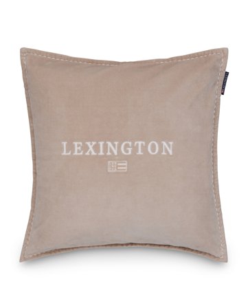 Lexington ICONS Lexington-fløjlspudebetræk med logo i økologisk bomuld, beige