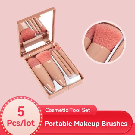5 stk./sæt makeup børstesæt pudder øjenskygge foundation highlighter makeup børste med æske og spejl