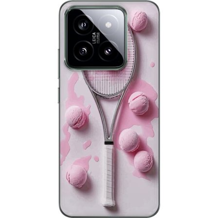 Kompatibel Mobilcover til Xiaomi Xiaomi 14 Rosa glaskugler og tennisketsjer i et kreativt stillbillede med legende popfølelse og moderne design, der