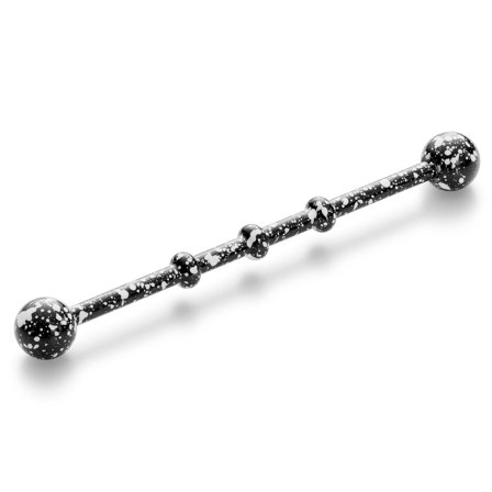 38 mm Tie-Dyed Black & White Surgical Steel Industrial Barbell for Men - Ear piercing jewellery