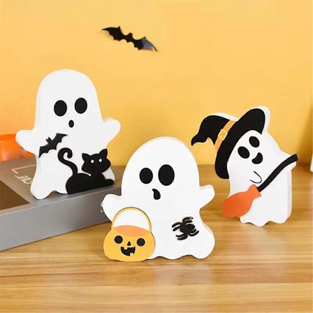 Halloween Trä Dekorativ Skylt Spöke Fladdermus Häxa Kvast Dekoration