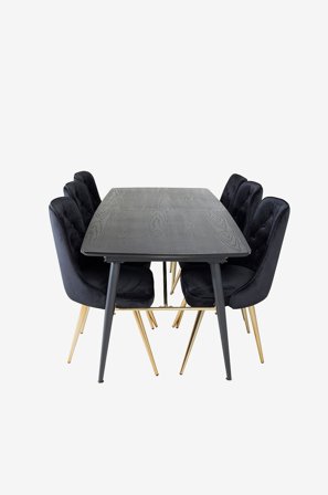 Venture Home - Spisegruppe Gold med 6 stk spisestoler Velvet Deluxe - Svart - Spisegrupper - Fra Homeroom