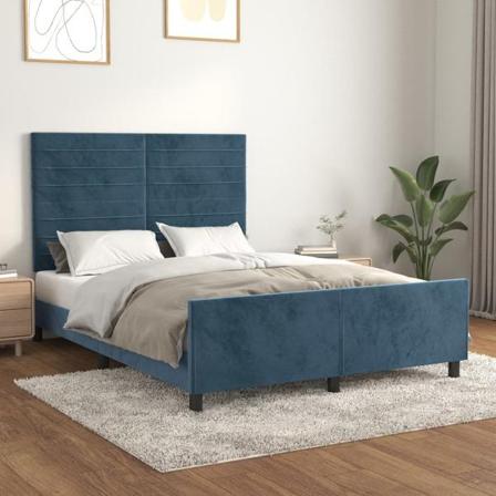 Vidaxl Sängram Med Huvudgavel Mörkblå 140x190 Cm Sammet Blå