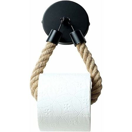 Musta retro wc-paperiteline, seinälle kiinnitettävä wc-paperiteline, juuttiköysi wc-paperiteline, hotellikoti sisustus