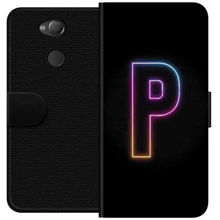 Kompatibel Tegnebogsetui til Sony Sony Xperia XA2 Minimalistisk neonbogstav P i farvegradient og lyseffekt mod sort baggrund i digital neonstil