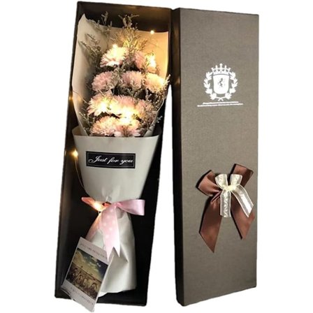 ING Sæt med 11 nellikebuketter, farverige konserverede blomster, gave til Valentinsdag og Thanksgiving (lyserøde nelliker)