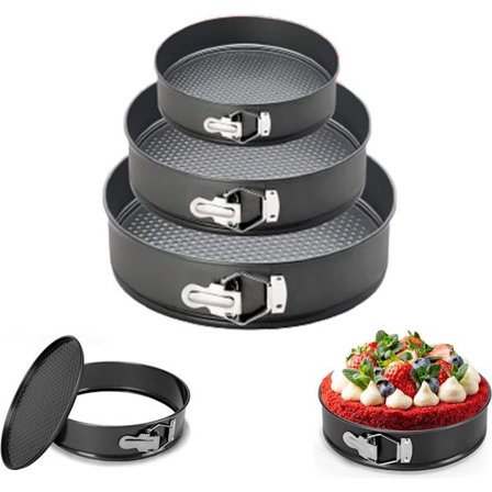 3-delars Rund Springform Pan Set - Rund Bakform - Kakform - Non-Stick Bakform