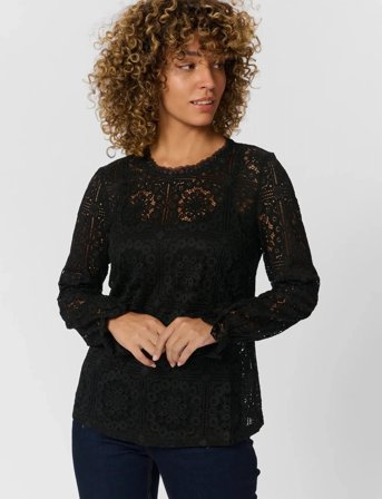 Cream Crtiley Lace Blouse - Black - 36