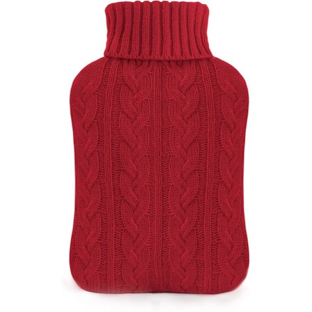 Strikket betræk varmtvandsflaske 2L varm og kold kompres varmtvandsflaske varmer fødder, nakke og skulder smertelindring cyan(rød)