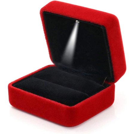 (Rouge) Boîte à bague en velours avec lumière LED Ring Box pour