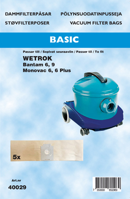 HANESTRÖM Dammsugarpåsar Hanestrom Wetrok Bantam 6. Monovac 6
