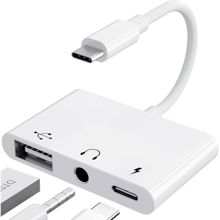 USB C-adapter 3,5 mm stik med hurtigopladning OTG-adapter, Type C til Aux-splitter-øretelefon-lyd (hvid)