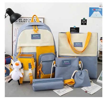 5 st/set Canvas Ryggsäckar Dam Skolväskor för Tonårsflickor Stor Kapacitet Bokväskor Studenter Reseryggsäckar Dam Ryggsäck~09870