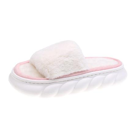 Kvinnor Slip On Fuzzy Tofflor Öppen Toe Plysch Tofflor