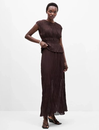 French Connection Saylor Pleated Overlay Skirt - Brown - 40