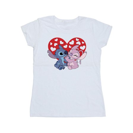 Disney Dam/Dam Lilo & Stitch Hjärtan Bomull T-shirt L Vit
