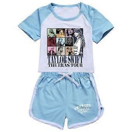 11-16 År Barn Ungdomar Pojkar Flickor Taylor Swift Tryckt T-shirt + Shorts Sommar Loungewear Sportkläder Set Present -NMAOV(11-12 År Ljusblå)