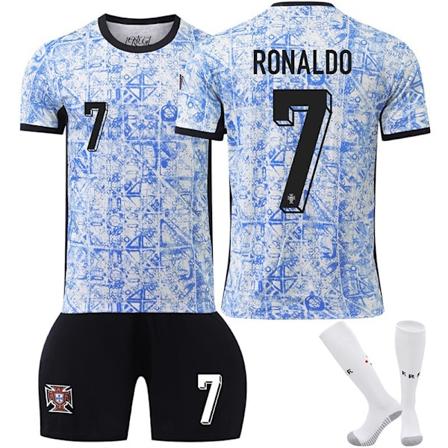 UEFA Euro 2024 Portugal Bortalag Barn Fotbollströja Kit Med Strumpor No.7 RONALDO 16