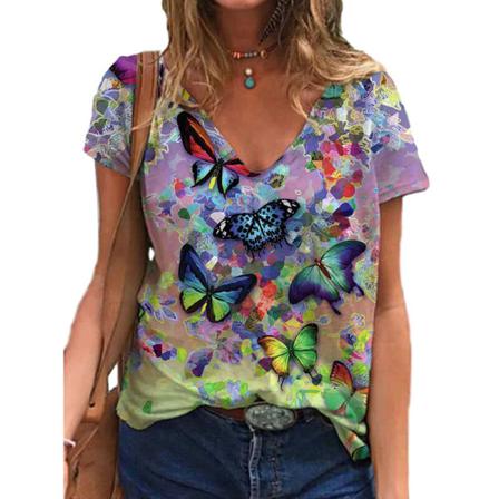 Kortärmad T-shirt För Kvinnor Med Blommiga Printed Toppar