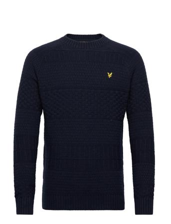 Horizontal Textured Stitch Stickad Tröja M. Rund Krage Navy Lyle & Scott